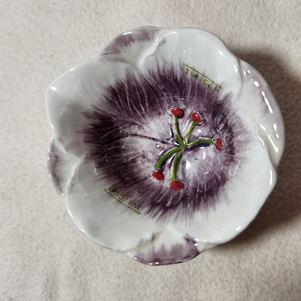 Pier 1 Purple & White Flower Shaped Melted Butter No Handle Pitcher Dish
